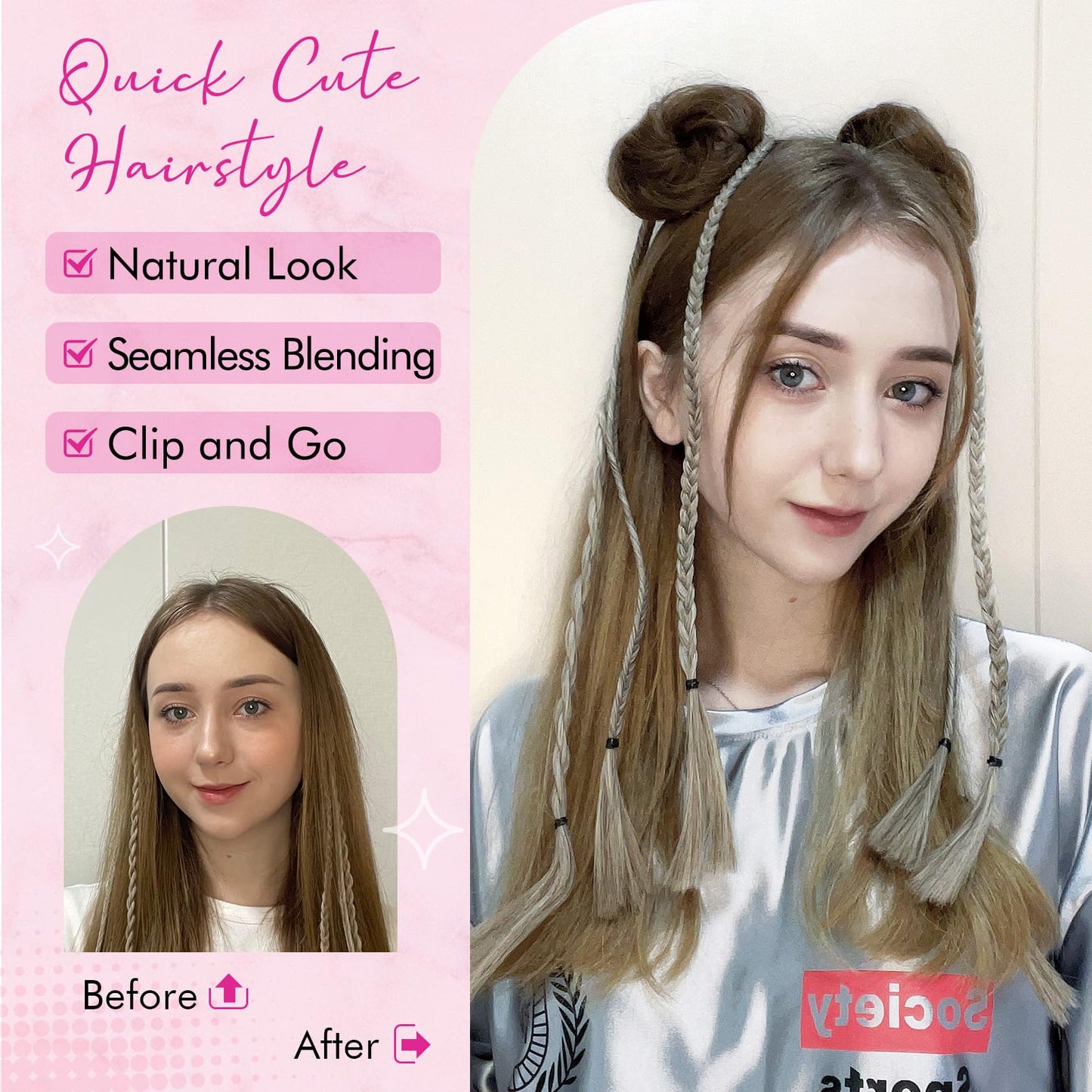 REECHO 2 PCS Mini Claw Clip in Messy & Cat Ears Hair Bun Extensions HB001 Wig Accessory Updo Hairpieces for Women (Pack of 2-3" Straight, Golden Blonde and Bleach Blonde Mixed)