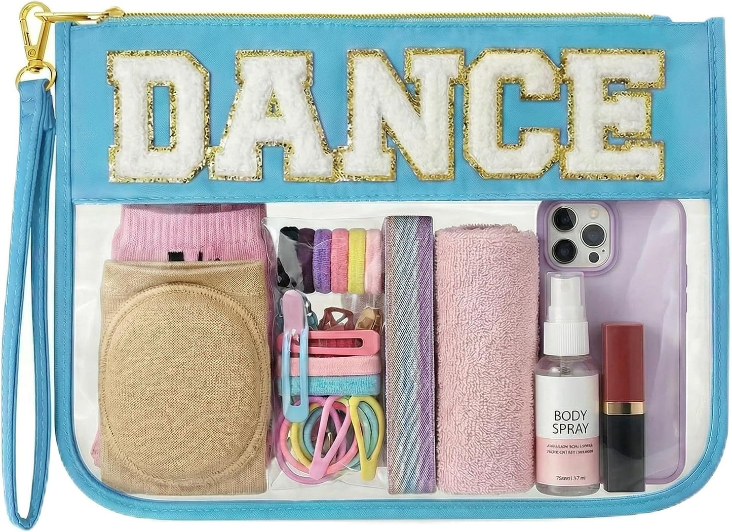 Dance Bag | Chenille Letter Clear Cosmetic Bag for Dancers - Essential Makeup Organizer for Girls & Women