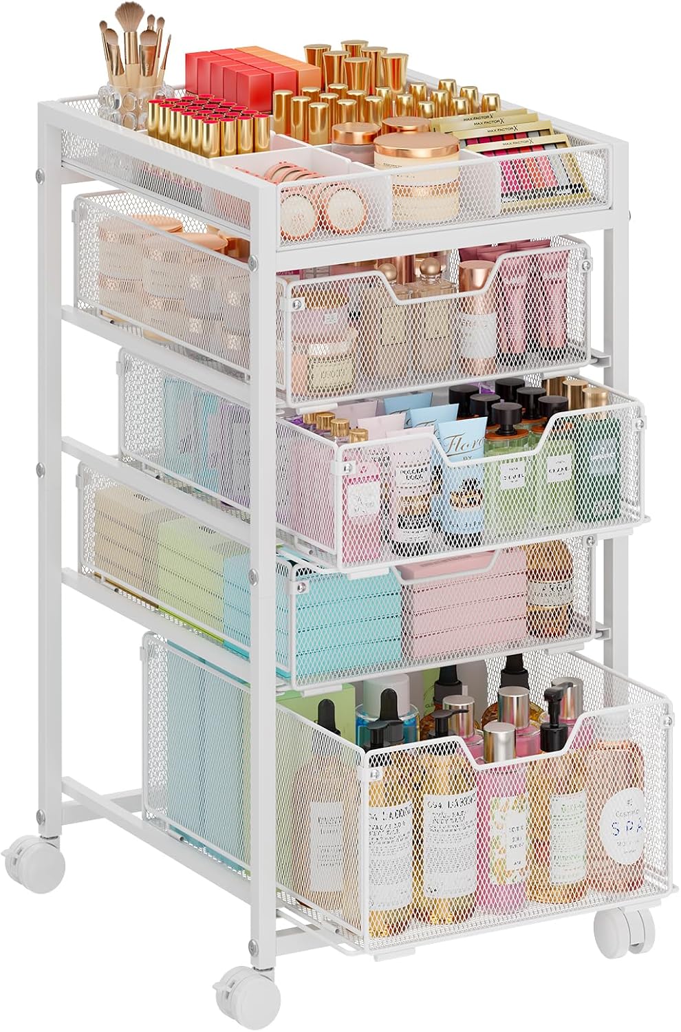 Rolling Makeup Cart Organizer - 3 Drawer Cosmetics Storage with Wheels | Versatile Vanity Organizer for Skincare & Beauty Tools - Black