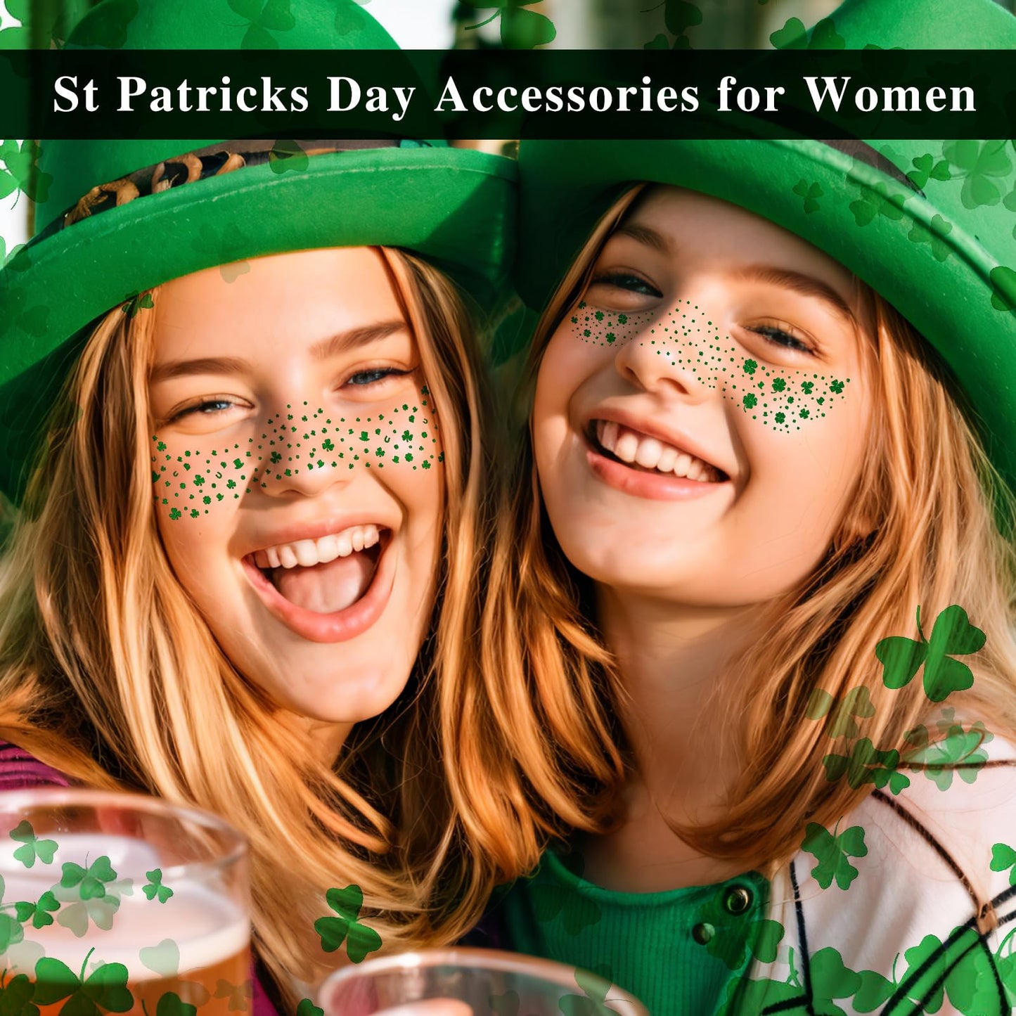 MEICOLY Shamrock Glitter Freckle Stickers,St Patricks Day Accessories for Women,St Paddys Temporary Tattoos for Kids,Waterproof Clover Face Sticker,Sparkle Saint Patrick's Day Green Makeup,6Pcs