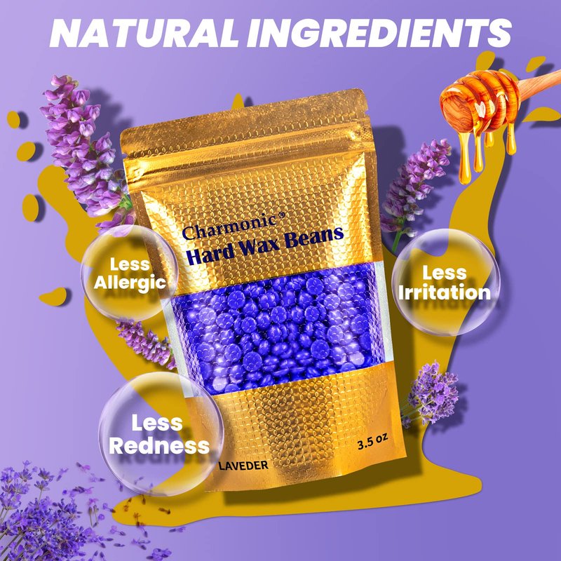 Wax Beads, 1.1 lb/ 500g/17.5 Oz Hard Wax Beads, Hard Wax Kit for Legs, Underarm, Face, Eyebrow, Bikini, and Brazilian Hair Remover, Women & Men Hair Removal Wax Beans Include 10 Pcs Sticks (Lavender)