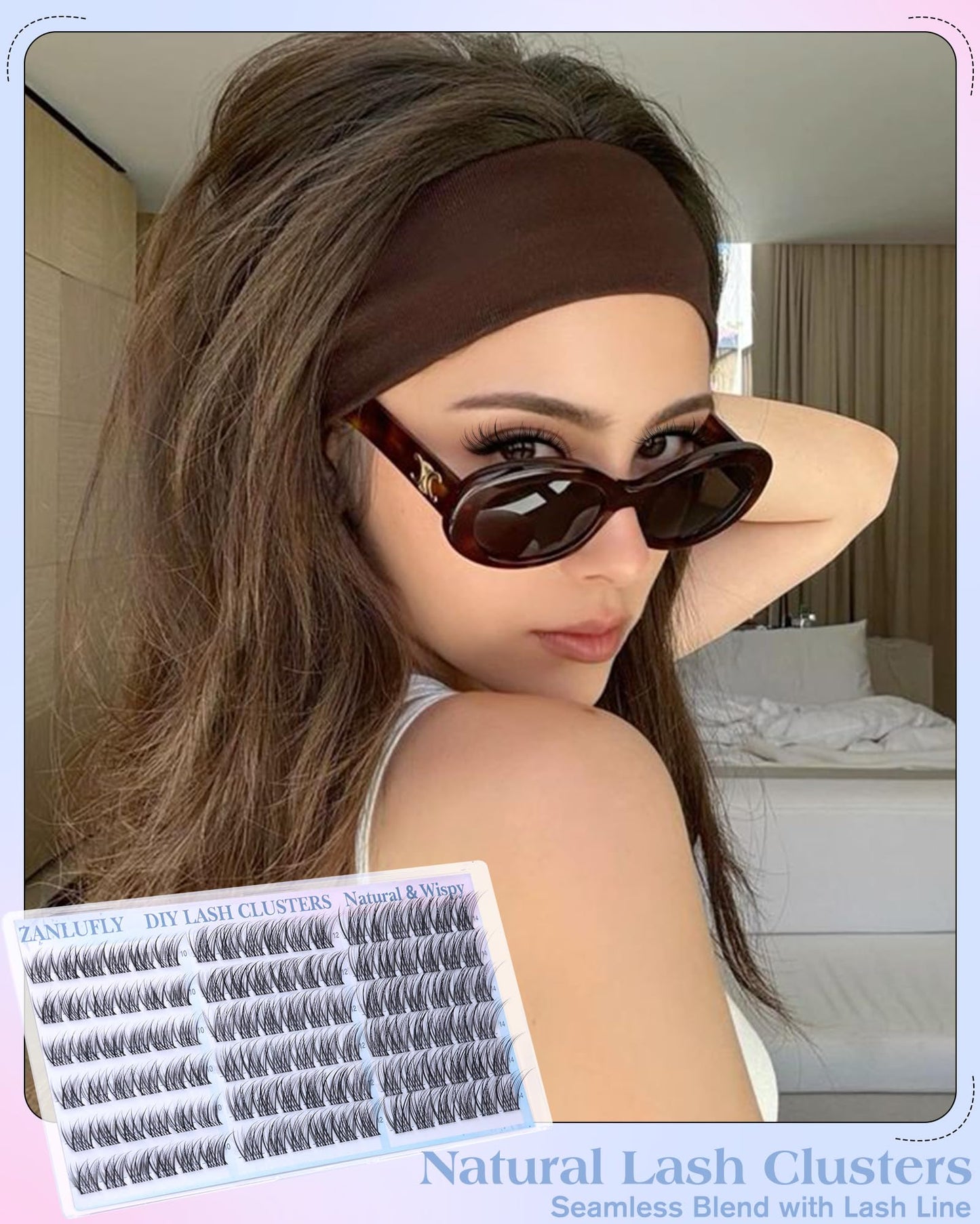 Lash Clusters Natural CC-Curly Cluster Lashes zanlufly Clear Band Eyelash Clusters Wispy Eyelash Extension 10 12 14MM Individual Lashes DIY Lash Extension