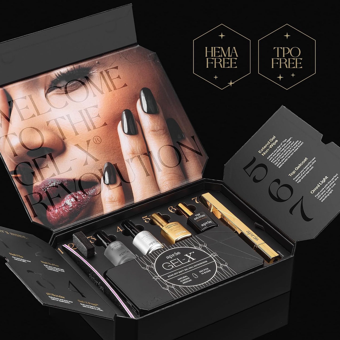 Aprés Gel-X Nail Extension Starter Kit - 14 Sizes 00-9 & Half Sizes | Soft Gel-X Tips, HEMA/TPO-Free, Natural Almond Medium