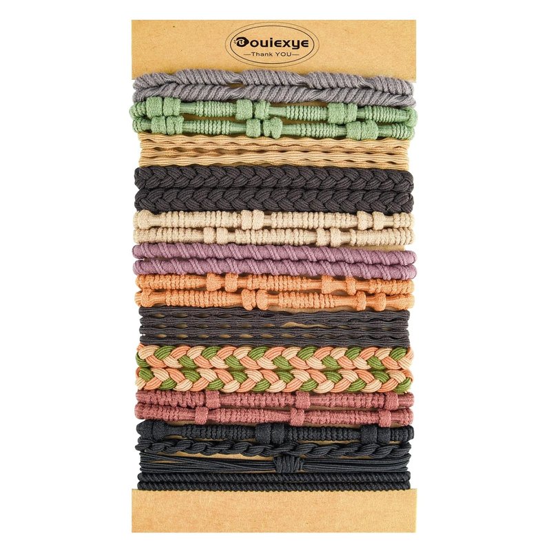Boho Hair Accessories - 24PCS No-Damage Hair Tie Bracelets | 6 Styles, 10 Colors for Thick Hair