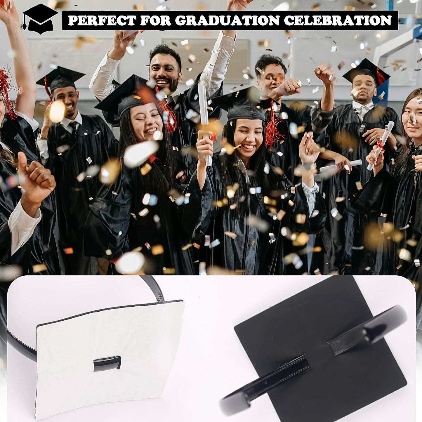 SARATA Graduation Cap Headband, Grad Cap Band with Adhesive Felt, Hair Band Hat Accessories for Graduates