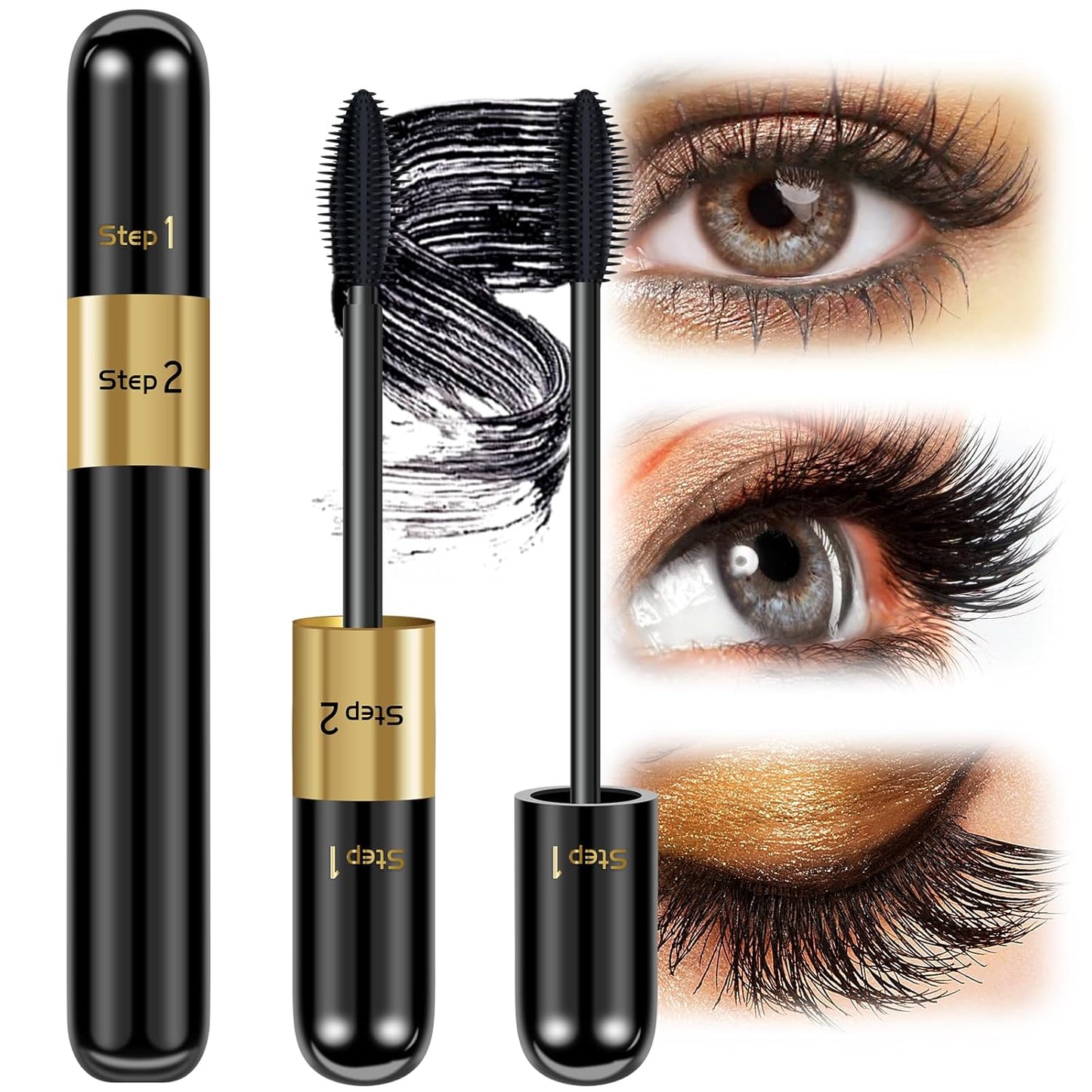 Voluminous Lengthening Waterproof Mascara - 2 in 1 Black Falsies, Smudge Proof & Long-Lasting