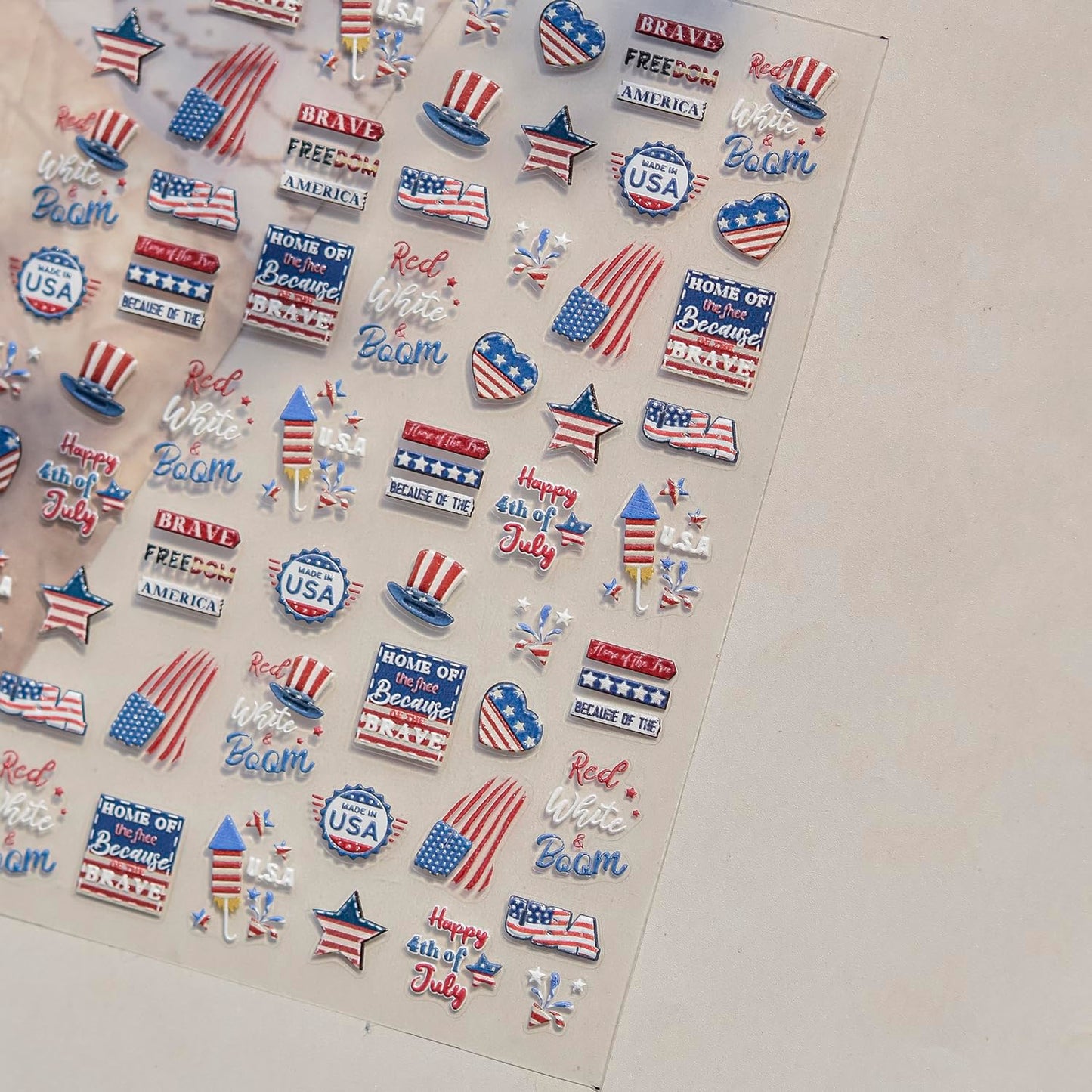 4th July Nail Art Stickers American Flag Nail Art Decals with Design USA Patriotic Nails Stickers 5D Self Adhesive for Women Girls Kid Manicure DIY Decoration Accessories