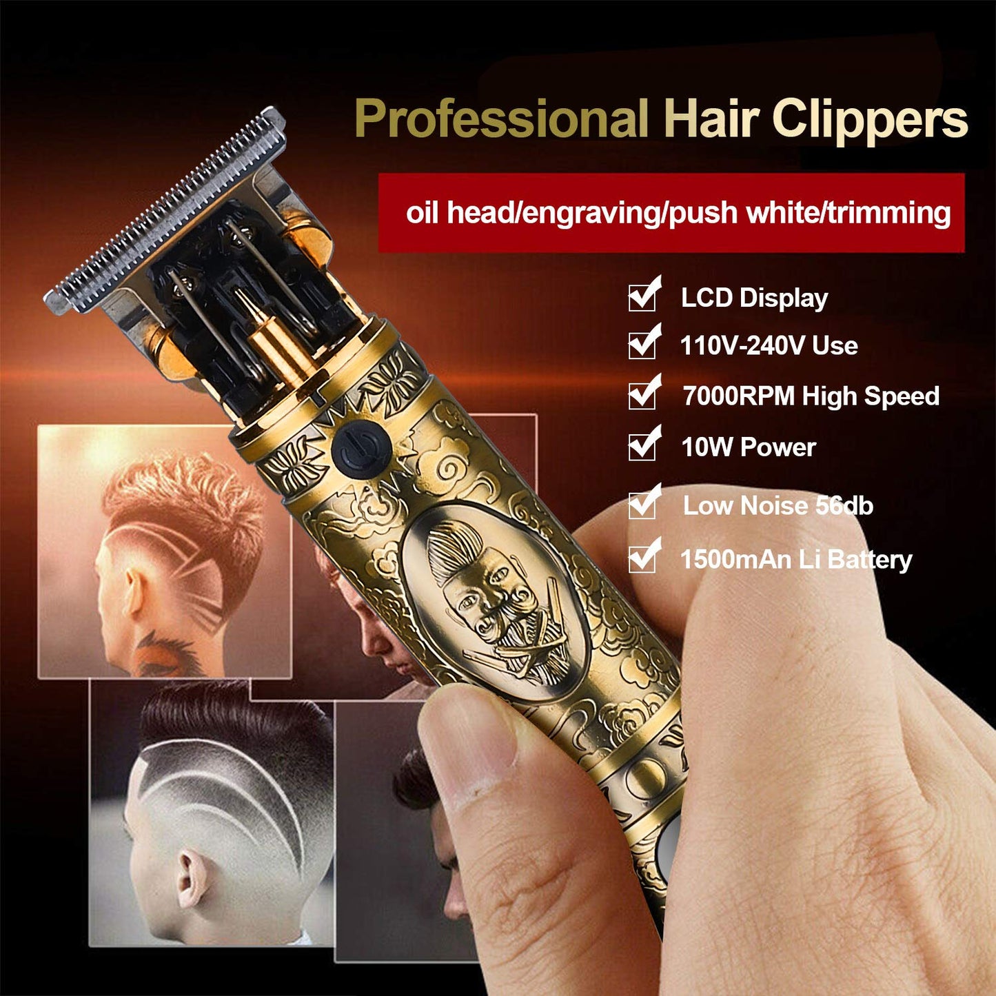 Suttik Hair Clippers for Men, Professional Hair & Beard Trimmer for Men, Mustache Trimmer T-Blade Hair Liner Edgers, Gold Knight Close-Cutting Trimmers