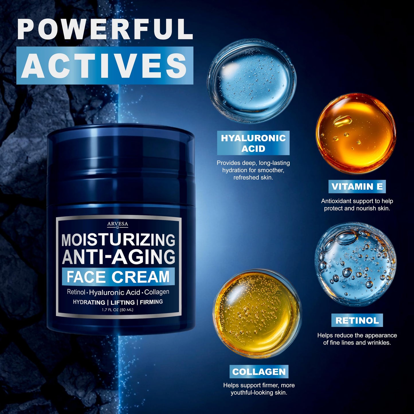 Mens Face Moisturizer Cream - Anti Aging Cream with Retinol, Collagen & Hyaluronic Acid Lightweight After Shave Lotion for Men - Hydrating, Firming & Wrinkle Repair - Day & Night Facial Men Skin Care
