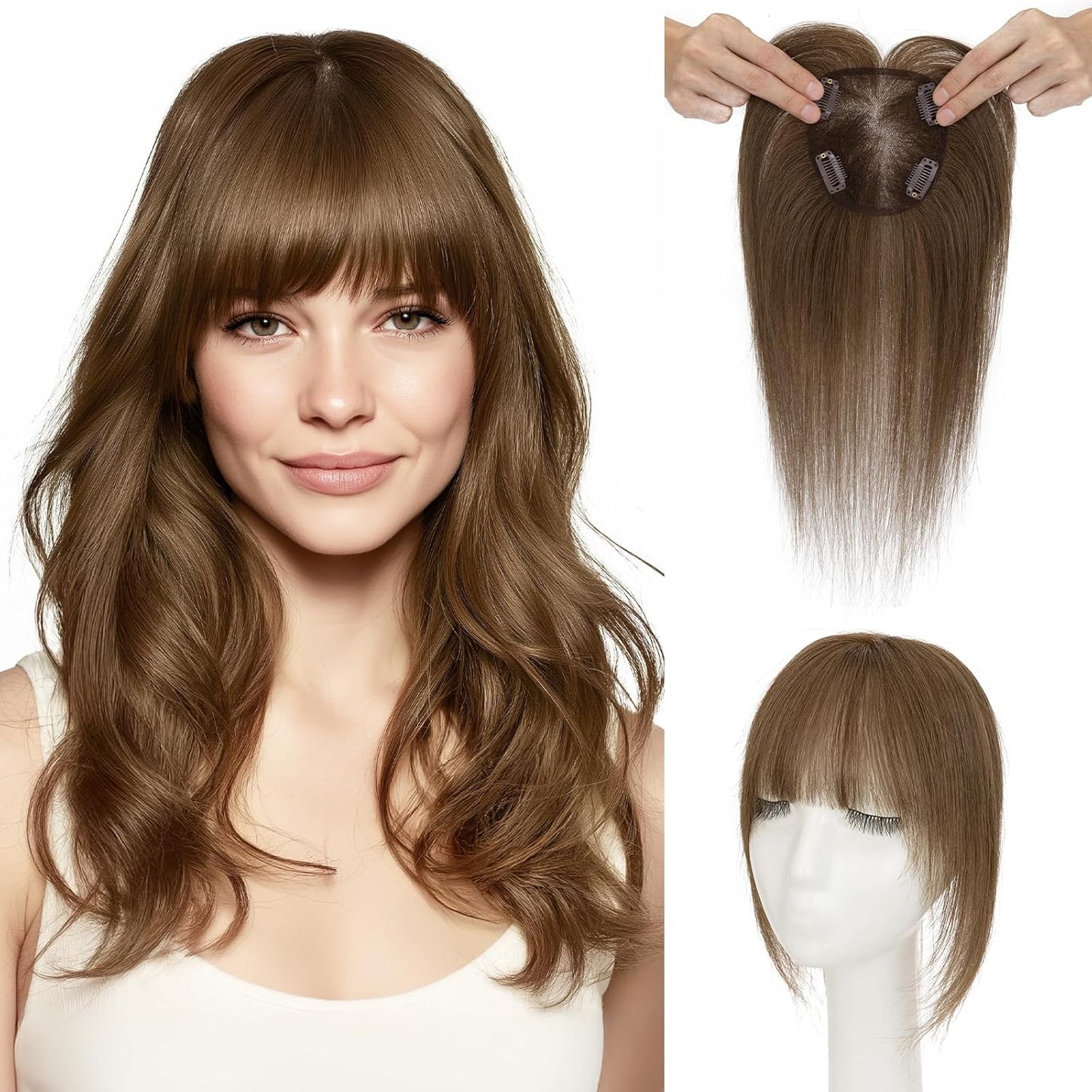 Human Hair Topper for Women - Lace Clip-In Hairpiece for Thinning Hair | Volume Boosting, 11 Inch Natural Black