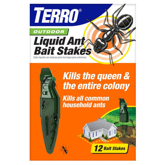TERRO Liquid Ant Baits - T1813B - Outdoor Ready-to-Use Terro Ant Traps, Kills Household Ants, 12 Stakes