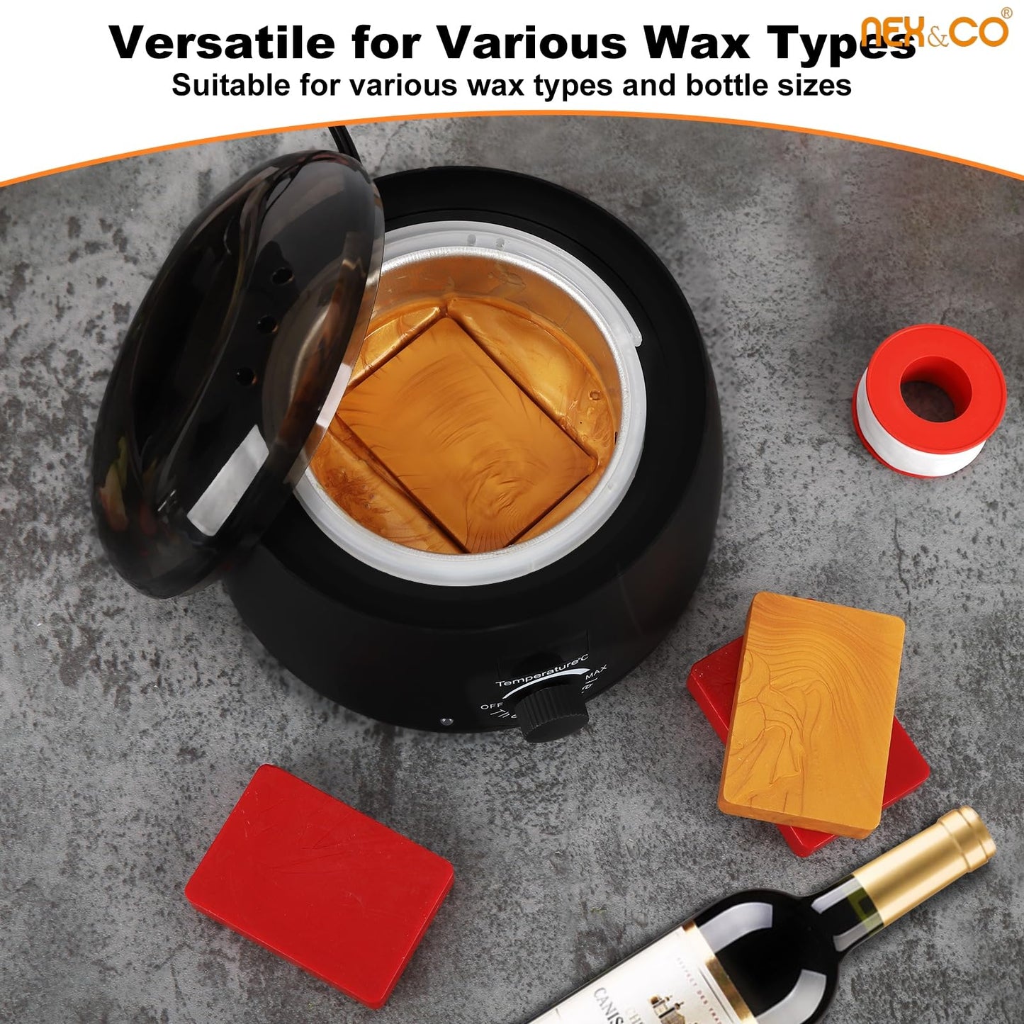 NEX&CO Professional Wax Seal Warmer for Bottle Sealing Wax Blocks, Large Capacity Digital Electric Melting Pot, Fast Heating, Precise Temp Control, Rapidly Melts Scented,Candle, Cauldron
