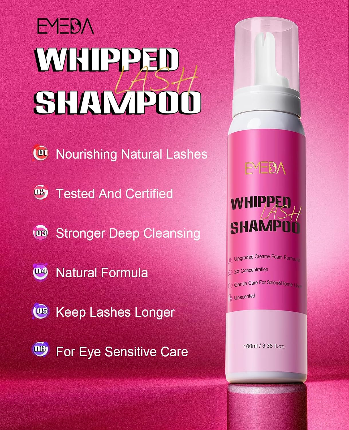 Whipped Lash Shampoo Kit - Deep Cleanser Foam for Extensions & Strips | 100ml with Brush, Unscented