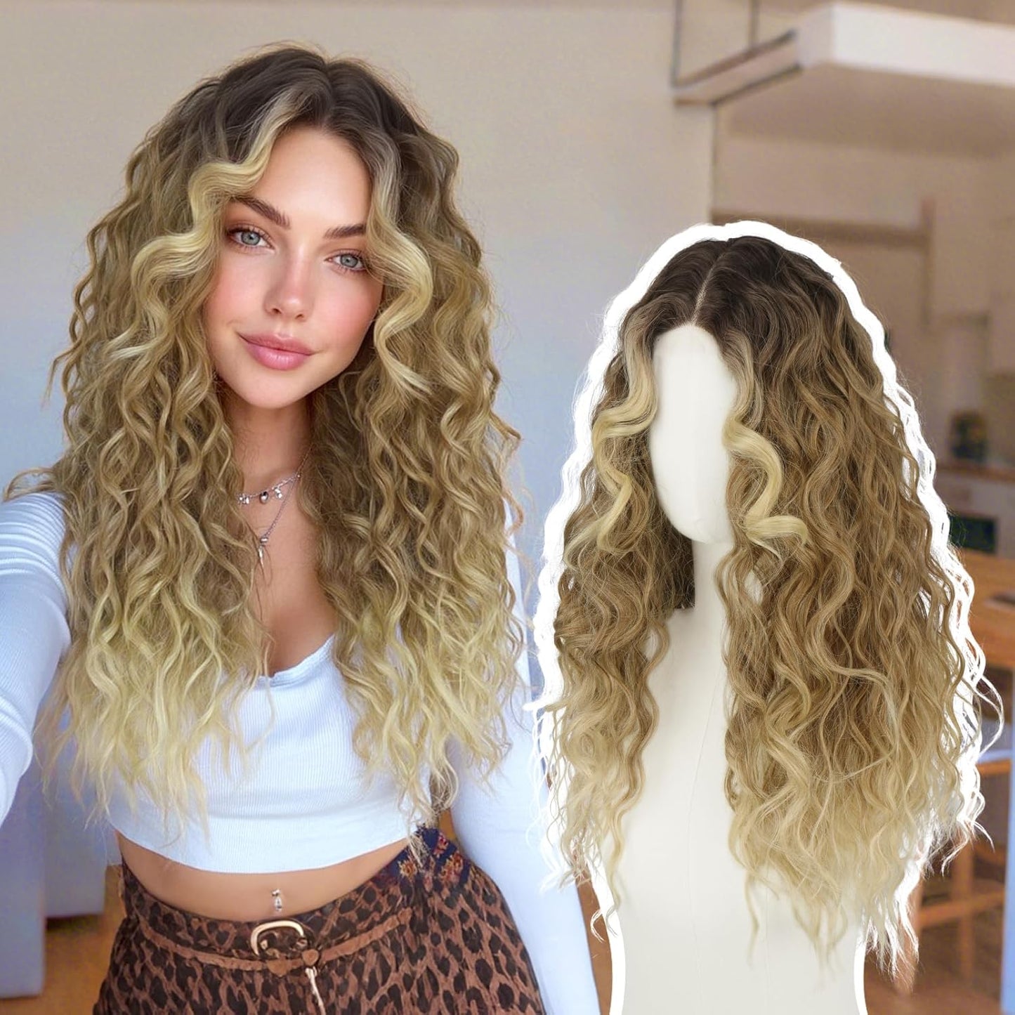 Brown Lace Front Wigs for Women - Natural Hairline, Long Wavy Curly, 21 Inch | Glueless & Beginner Friendly