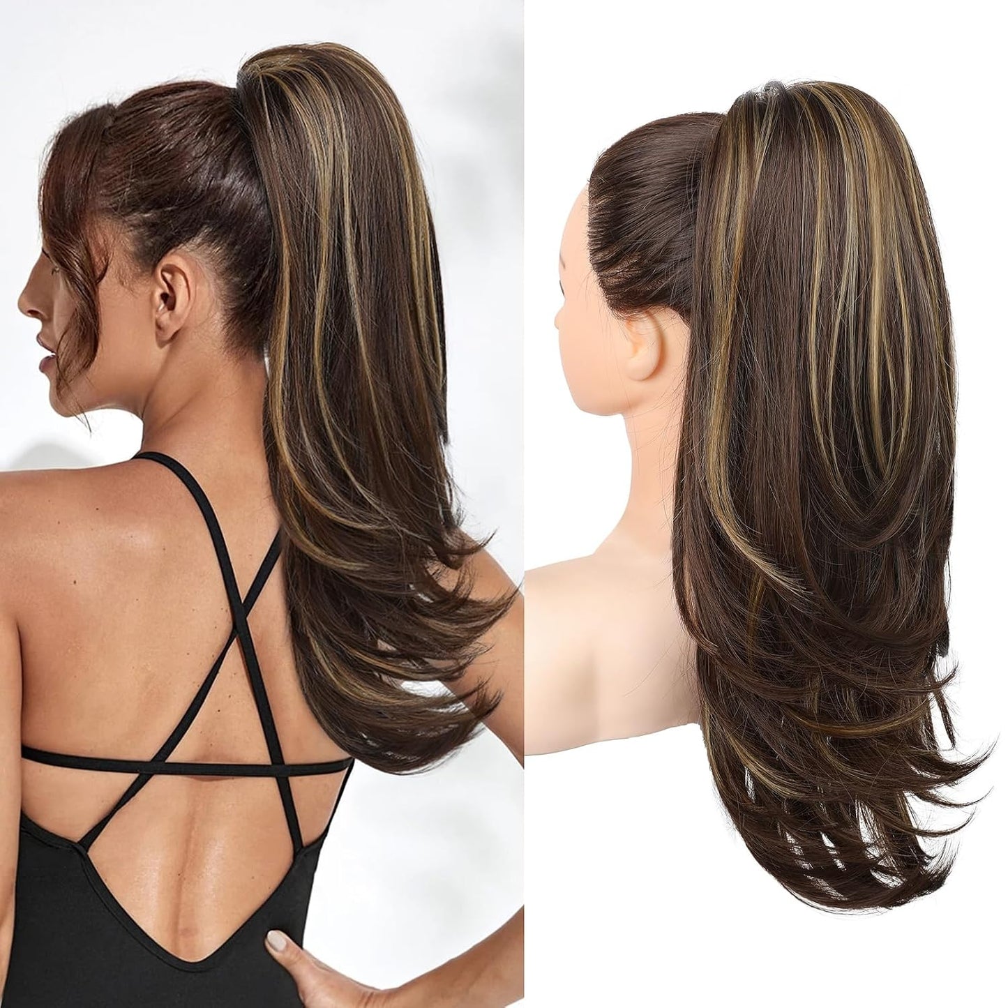 Ponytail Extension for Women - 20 Inch Drawstring Hairpiece | Soft Natural Look in Grey/Silver/White Mix