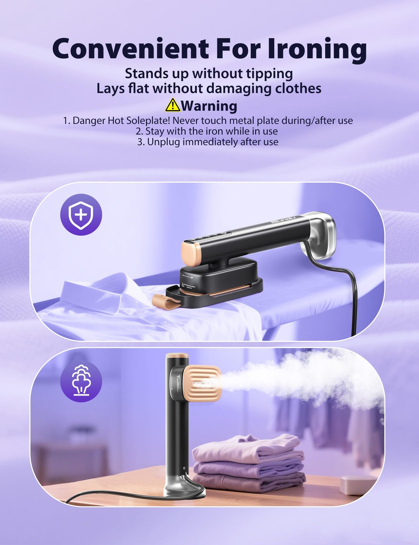 Travel Steamer for Clothes with 180 ml Water Tanks,15s Fast Heat-up,24 g/min Strong Steam Performance, Portable Garment Steamer with Touch Control, LED Display, Steam Iron Black