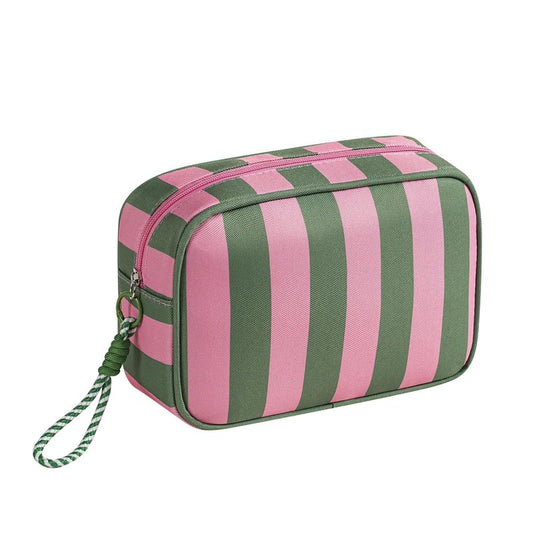 Lestikave Stripe Travel Makeup Bag,Large Aesthetic Zipper Cosmetic Bag, Oxford Coquette Toiletry Bag, Girls Handbags Purses, Accessories Storage Bag for Women Girls(02 Pink&Green)