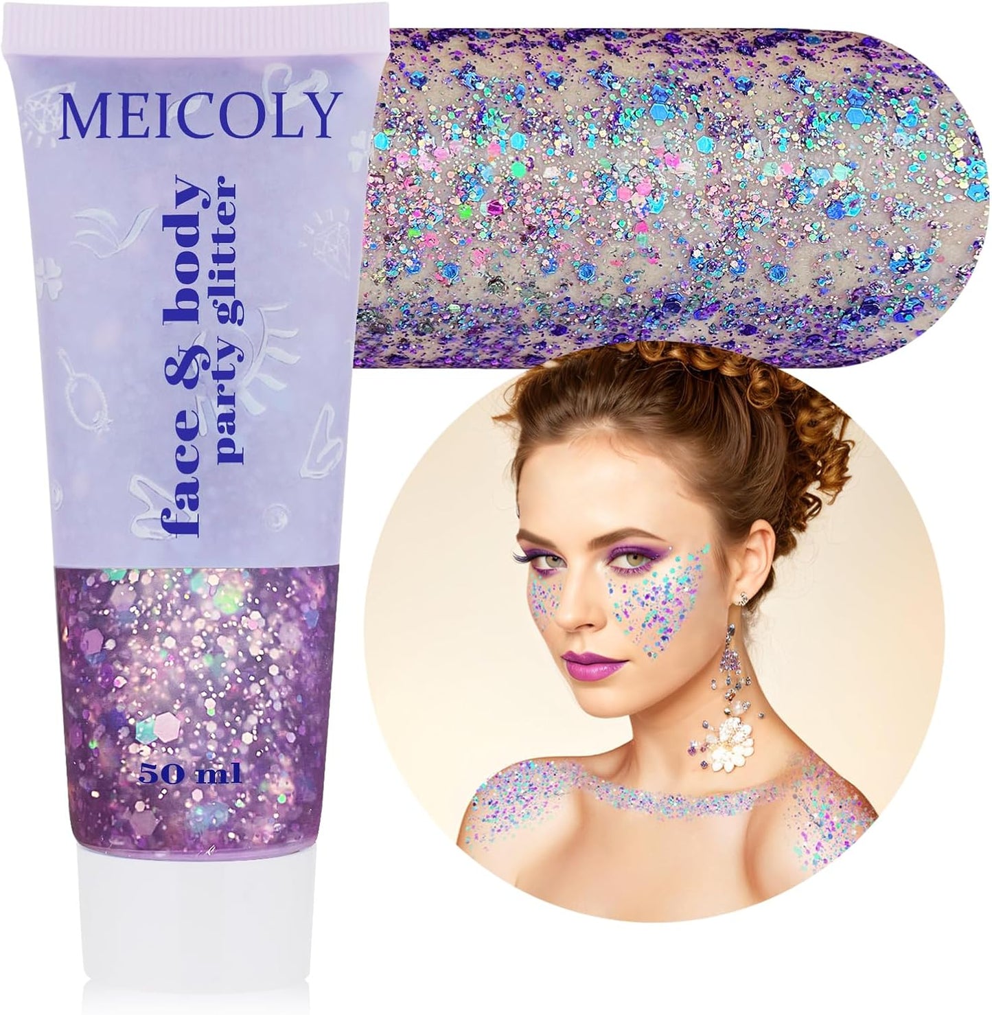 Star Shaped Red White and Blue Body Glitter Gel - 50g Patriotic Face & Hair Glitter for 4th of July Outfits
