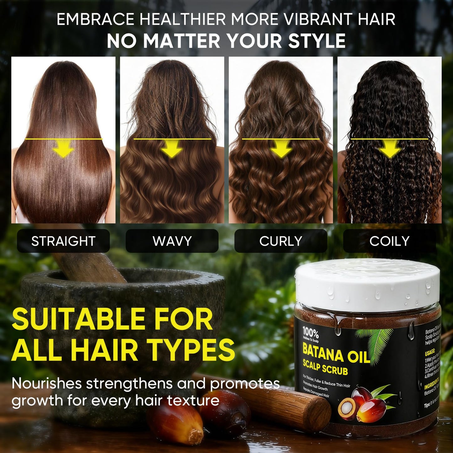 Batana Oil Scalp Scrub for Hair Growth, Organic Batana for Nourishes Hair with Rosemary, Scalp Oil Promotes Hair Thickness, Prevents Loss for Men & Women, Hairs Scrub with Scrubber, 10.6 oz