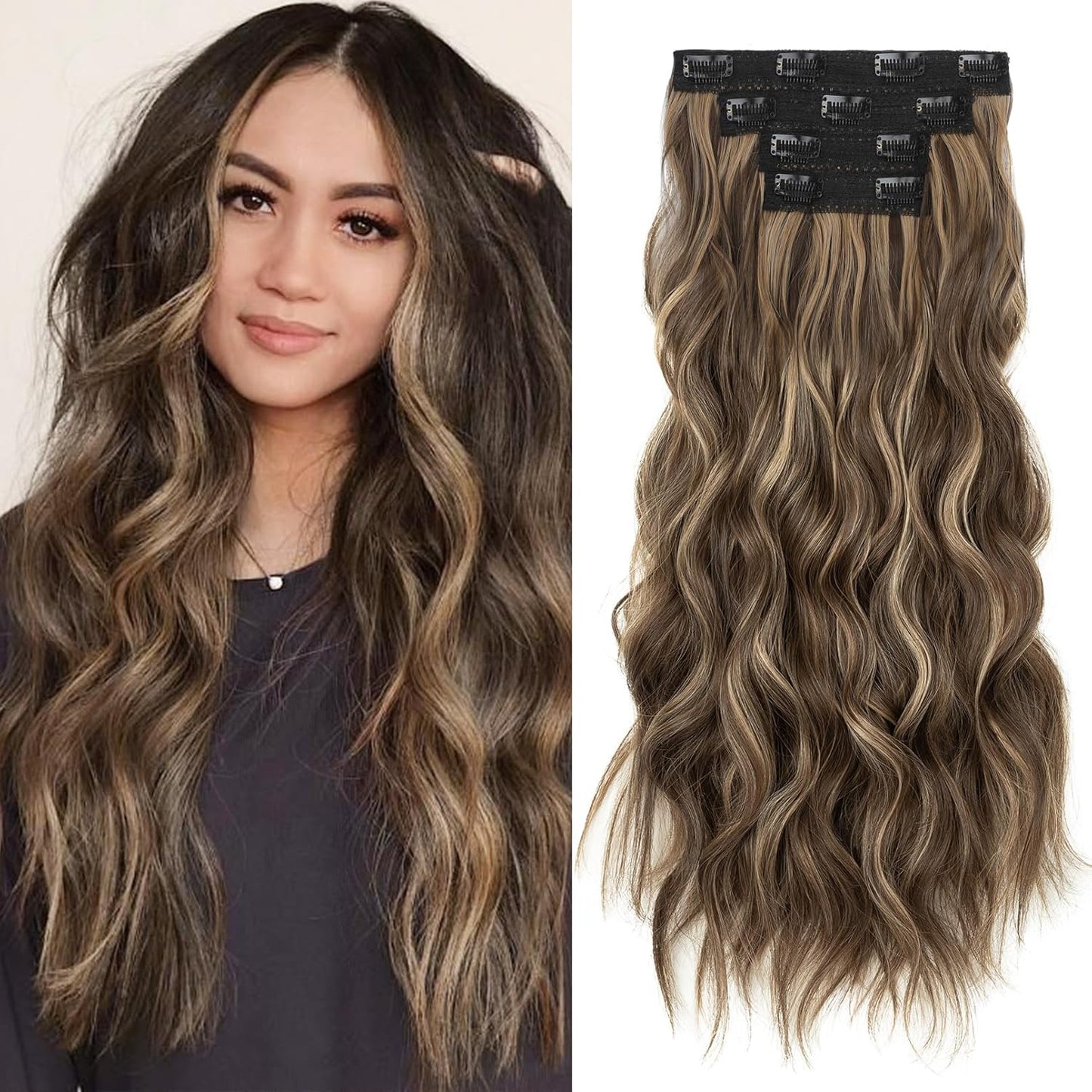 REECHO Clip-In Hair Extensions - 24" Thick Blonde Beach Waves | Invisible Lace Weft, Natural Soft Hairpieces for Women
