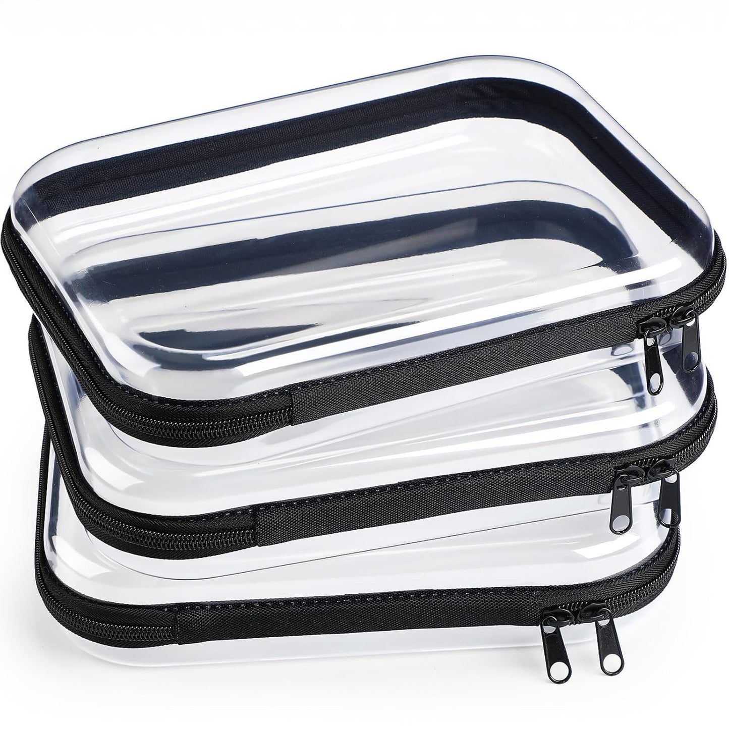 Clear Hard Zipper Case - 3 Pcs Portable Makeup Bag Organizer for Travel | Black, Medium Size