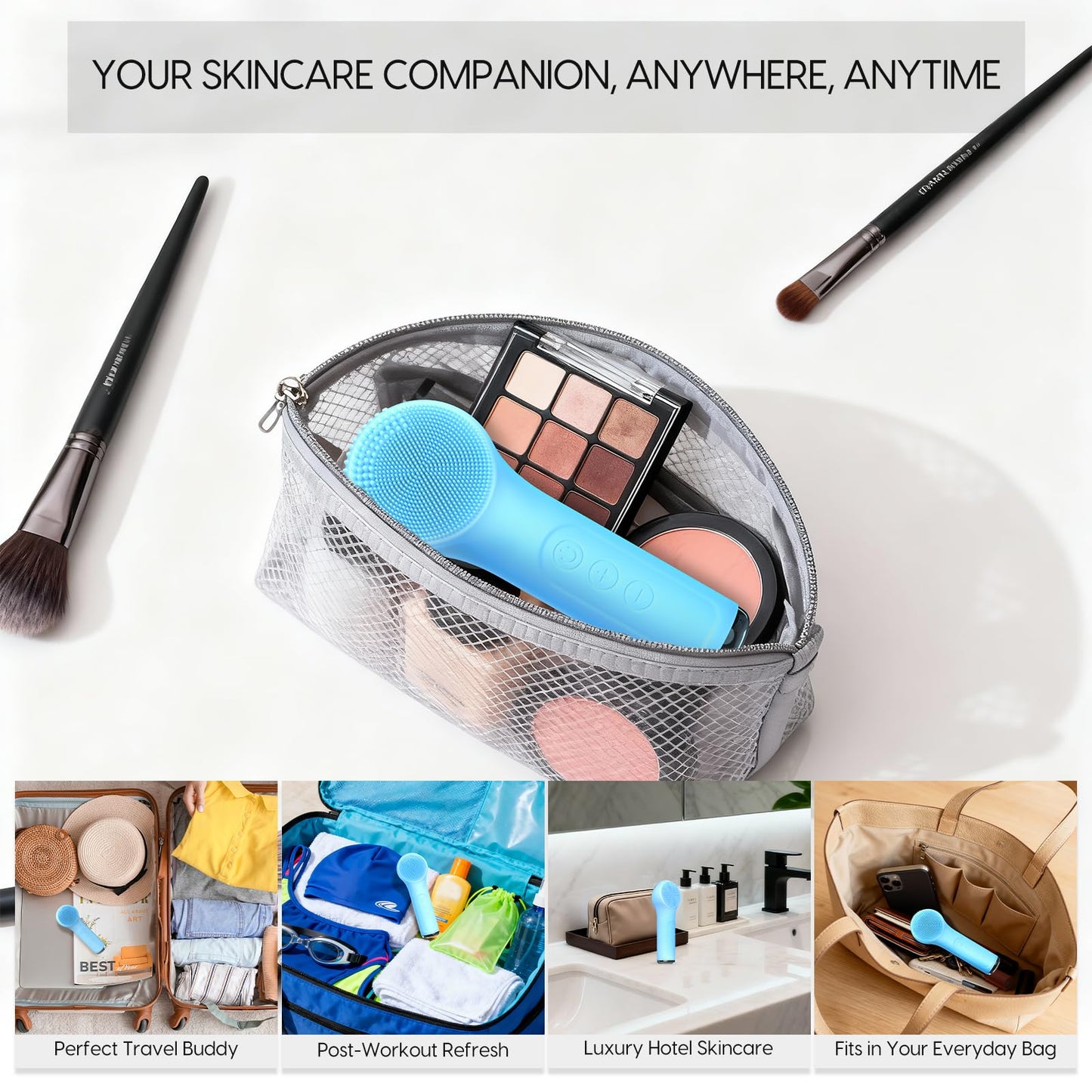 Silicone Facial Cleansing Brush, Portable Electric Face Scrubber with Heat and Vibration, 3 Modes Adjustable, Waterproof IPX6, USB-C Rechargeable, Deep Cleansing, Exfoliating and Massage