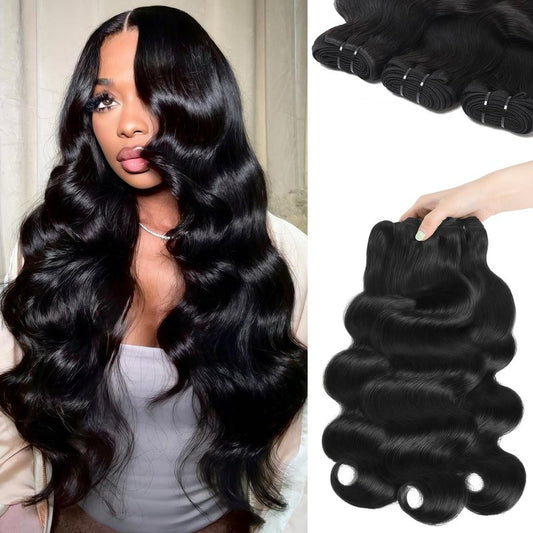 AZONA Body Wave Bundles Human Hair New 14 16 18 Inch Human Hair Bundle Unprocessed Brazilian Virgin Hair 3 Bundles Human Hair Extensions for Women Natural Color