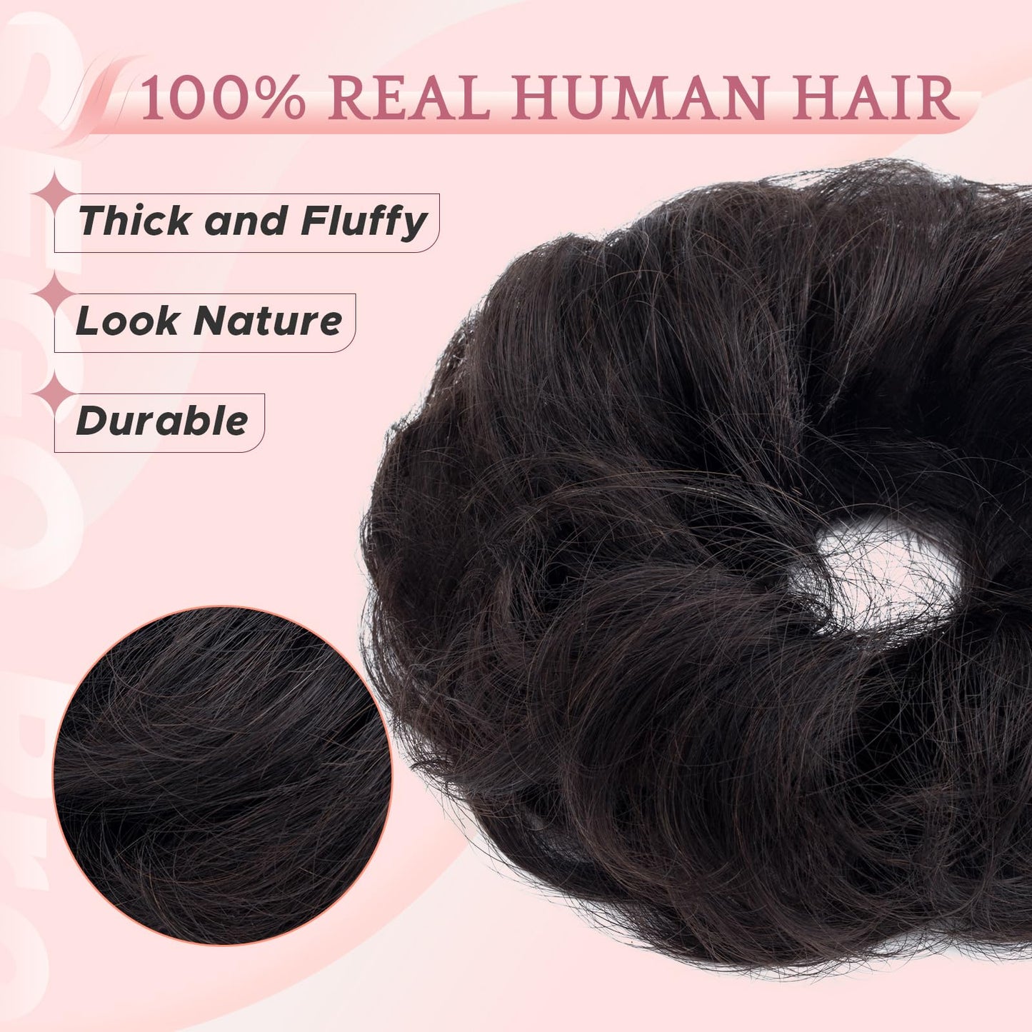 SEGO Pro Messy Bun Hair Piece Human Hair Wavy Curly Messy Bun Scrunchie Updo Hairpieces Donut Chignon Ponytail Extensions for Women Girls 1B Natural Black