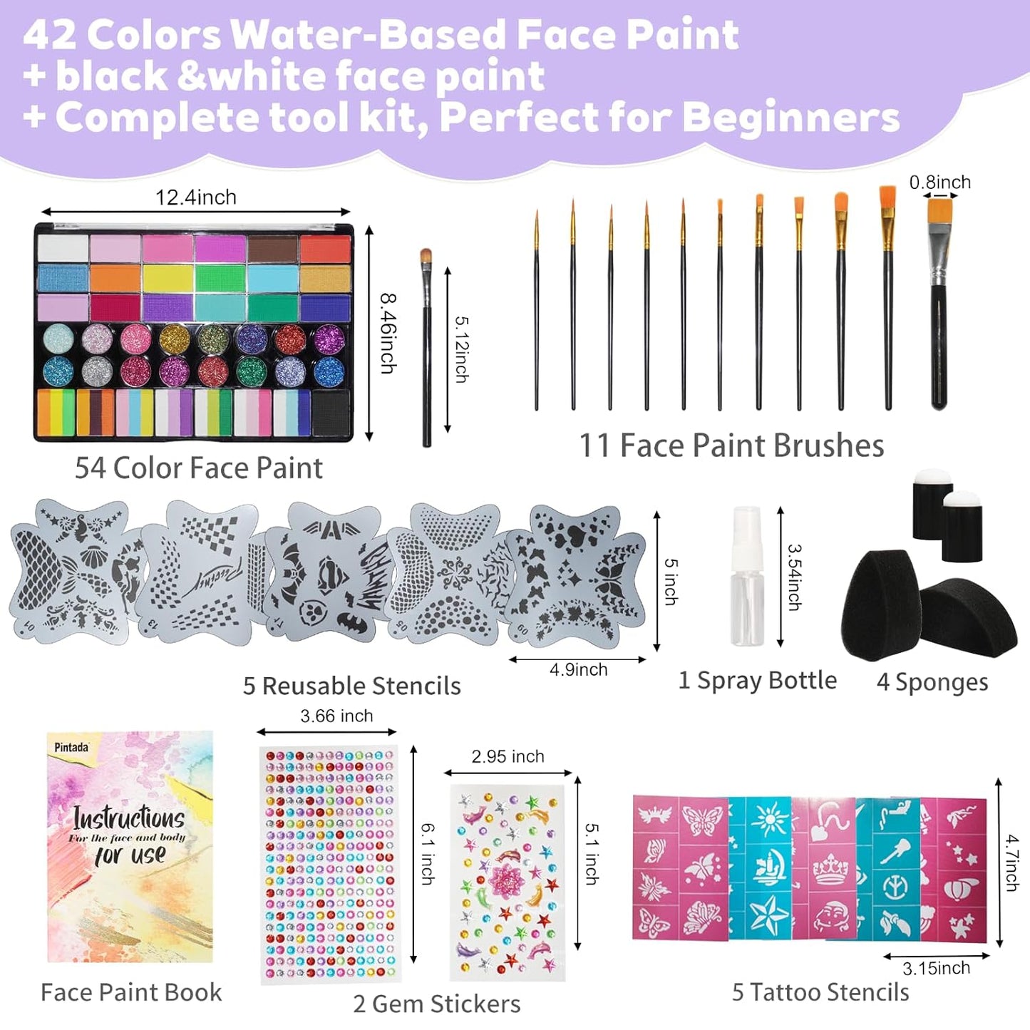 42 Color Face Painting Kit - Non-Toxic Water Activated Paint Set with Stencils & Brushes | Perfect for Halloween, Parties & Festivals
