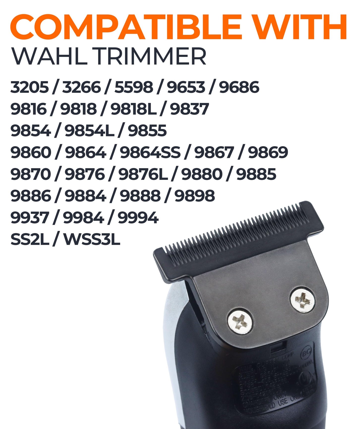 Professional T-Blade Replacement Compatible with Wahl 9864/9864SS/9686/9818A/9854L/9876L & More – Detachable Blade for Lithium-Ion Beard Trimmers (2 Black Blade + 4 Guard Combs (1mm, 3mm, 5mm, 6.5mm))