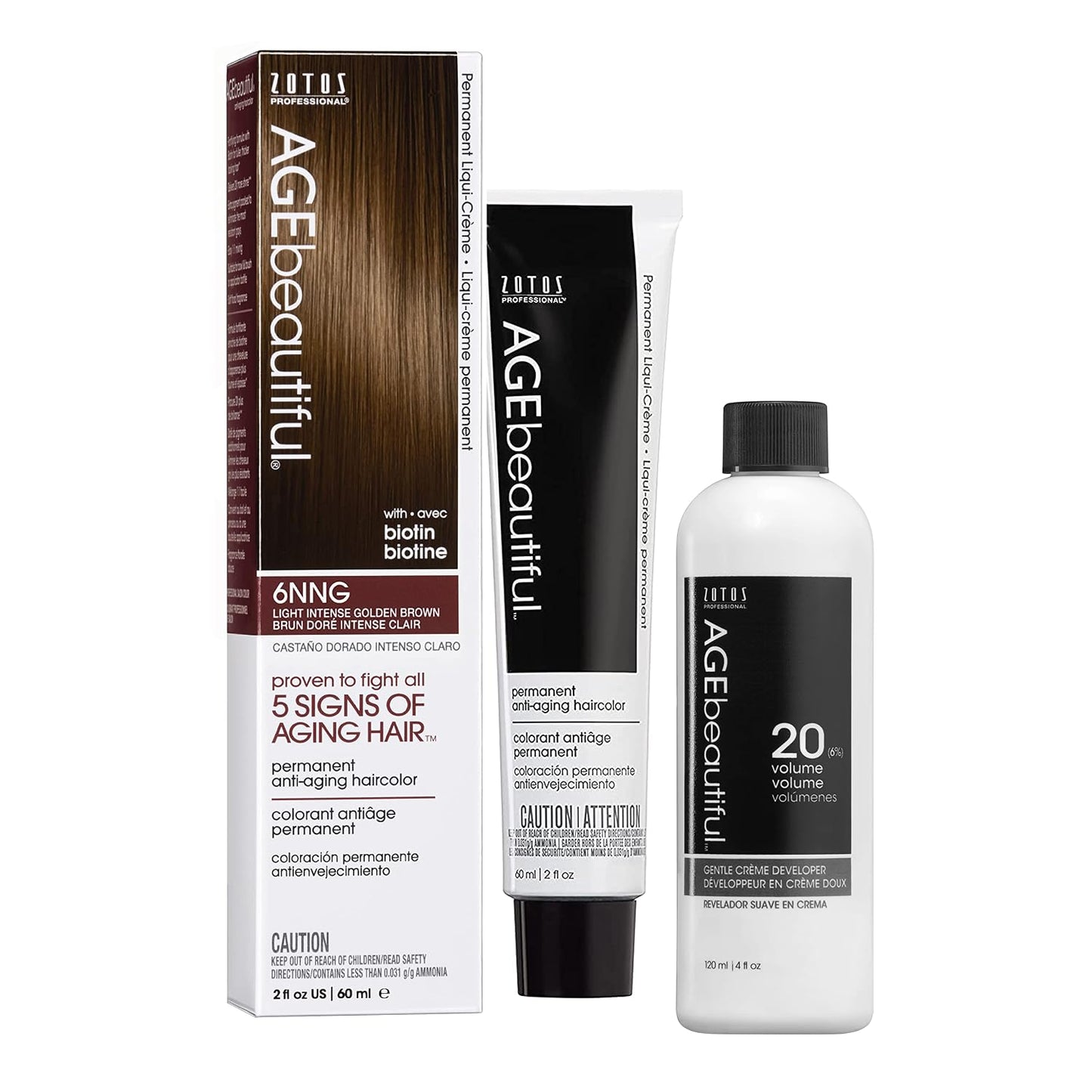AGE Beautiful Permanent Hair Color Cream - 100% Gray Coverage Hair Dye with Biotin for Fuller, Thicker Hair | Professional Salon Quality