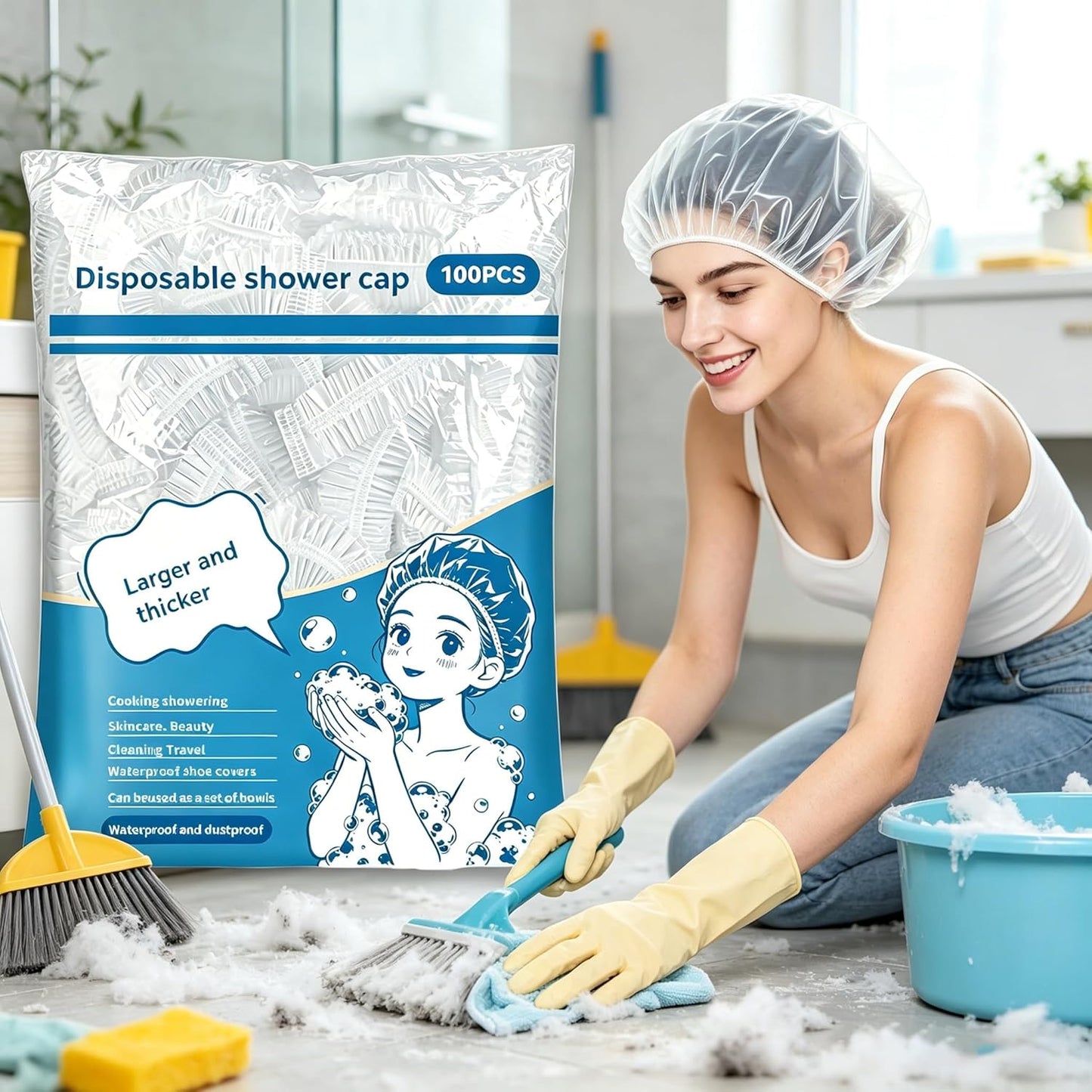 Disposable Shower Caps - Thick & Durable Hair Protection for Showers | 100 Pcs