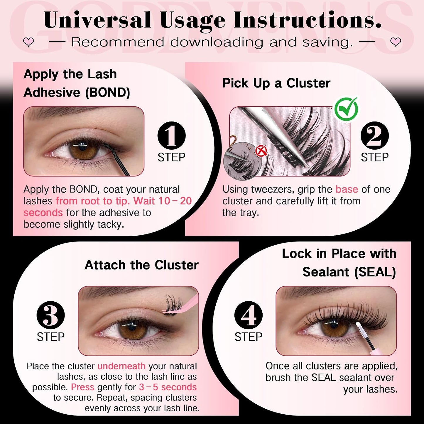 Plush Lash Clusters Kit - Natural Wispy Eyelash Extensions for DIY Home Use | D Curl Individual Lashes with Waterproof Bond