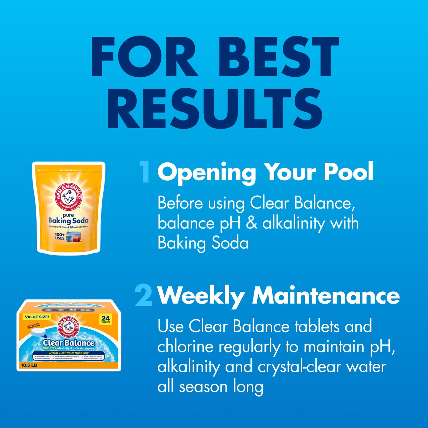 ARM & Hammer Clear Balance, One Step Alkalinity & pH Maintenance Tablets for Swimming Pools & Spa, Long-Lasting Water Balancer, 24 Count