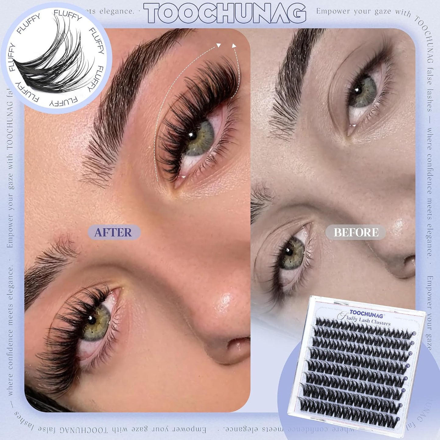 Fluffy Lash Clusters - Volume Eyelash Extensions with D Curl | 10-16mm Wispy Flora Lashes for DIY Baddies