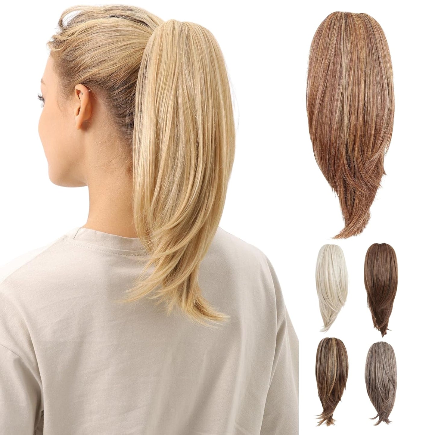 10-Inch Straight Claw Clip-In Ponytail Hair Extensions - Black | Realistic Synthetic Hair for Women & Men