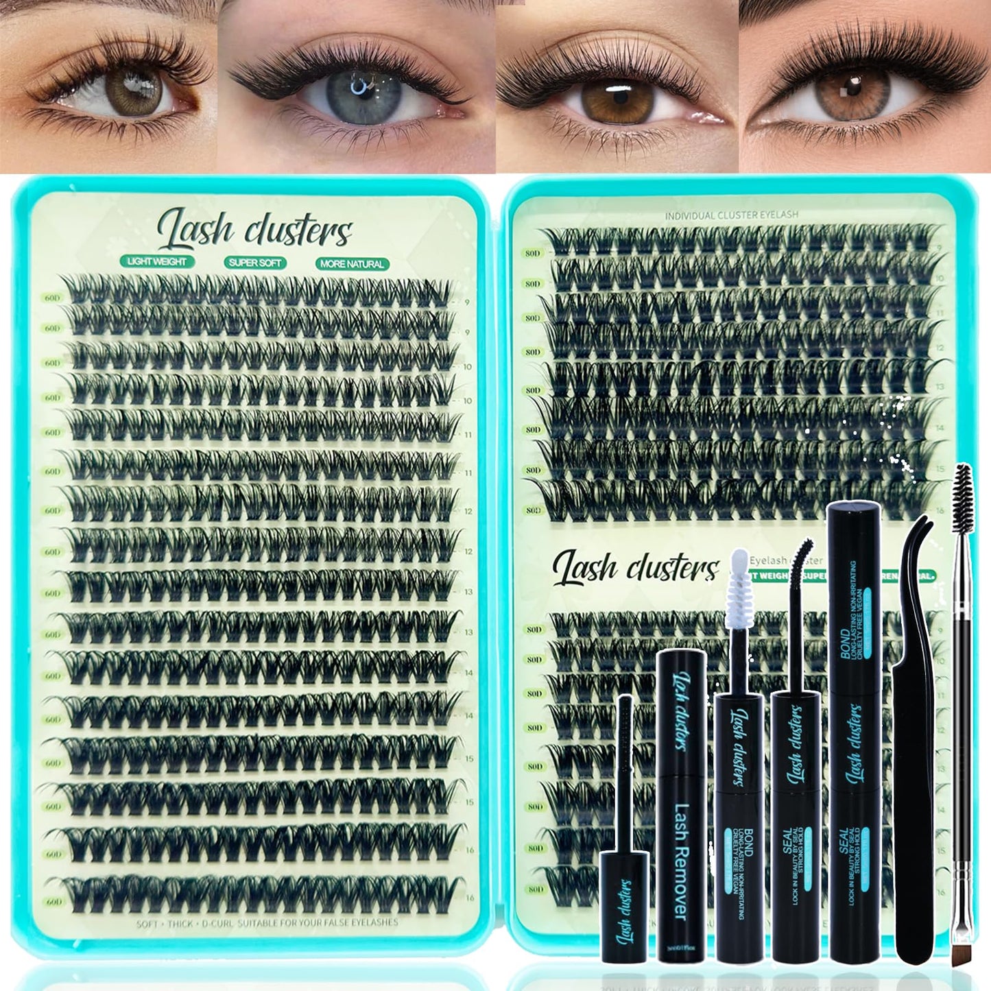 Lash Clusters Kit, 640 Pcs Eyelashes Lash Clusters D Curl 9-16mm