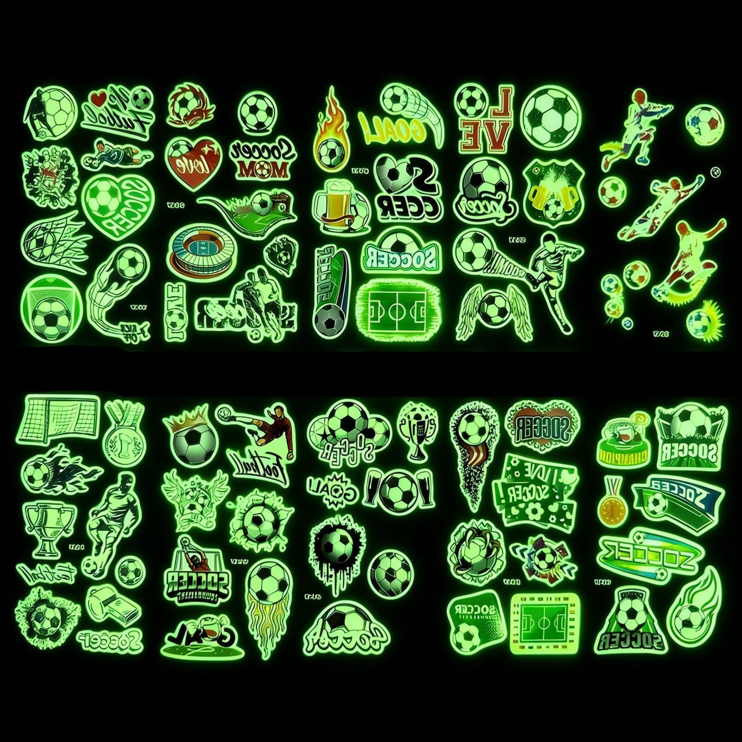 10 Sheets Soccer Ball Pre-Cut Luminous Glow in the Dark Temporary Tattoos for Birthday Party Decorations Favors Supplies Decor Europa Sports Tattoo Stickers Gifts Class School Game Events