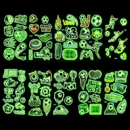 10 Sheets Soccer Ball Pre-Cut Luminous Glow in the Dark Temporary Tattoos for Birthday Party Decorations Favors Supplies Decor Europa Sports Tattoo Stickers Gifts Class School Game Events
