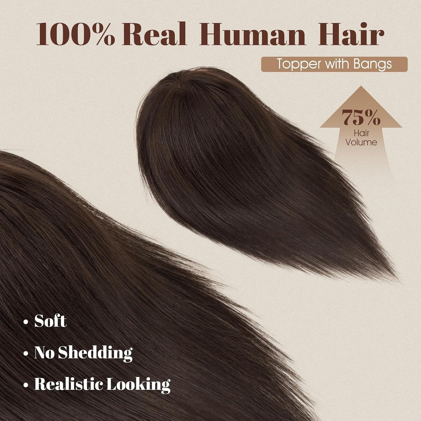 Human Hair Topper - 360° 3D Ultra Thin Clip-In Crown Piece for Thinning Gray Hair | 12 Inch Mocha Brown, 35 Grams