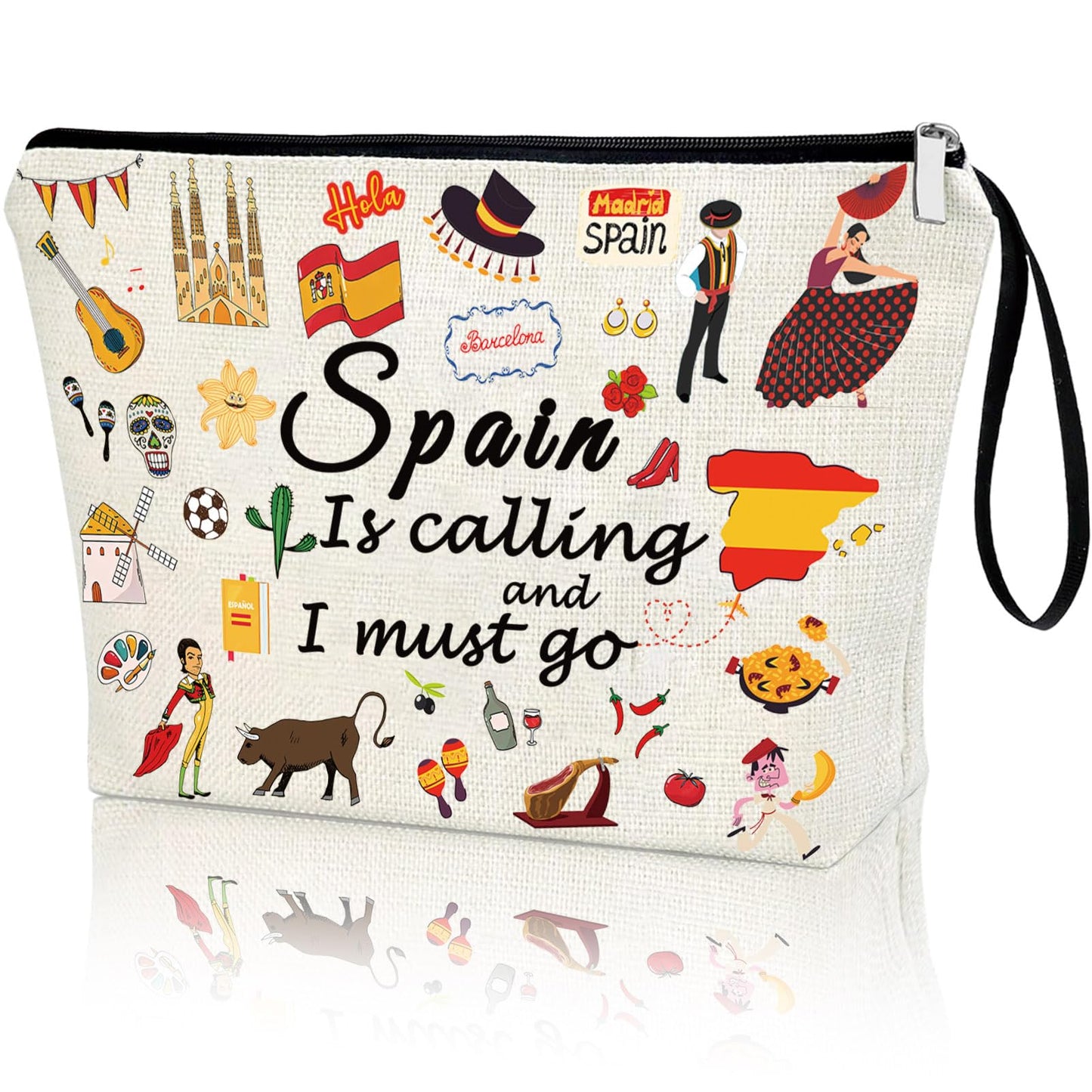 Virfuntaki Spain Gift Europe Cruise Trip for Women Girl Makeup Bag Travel Spain Souvenir Cosmetic Case Spain Vacation Present Zipper Organiser Pouch Spanish Spain Decor