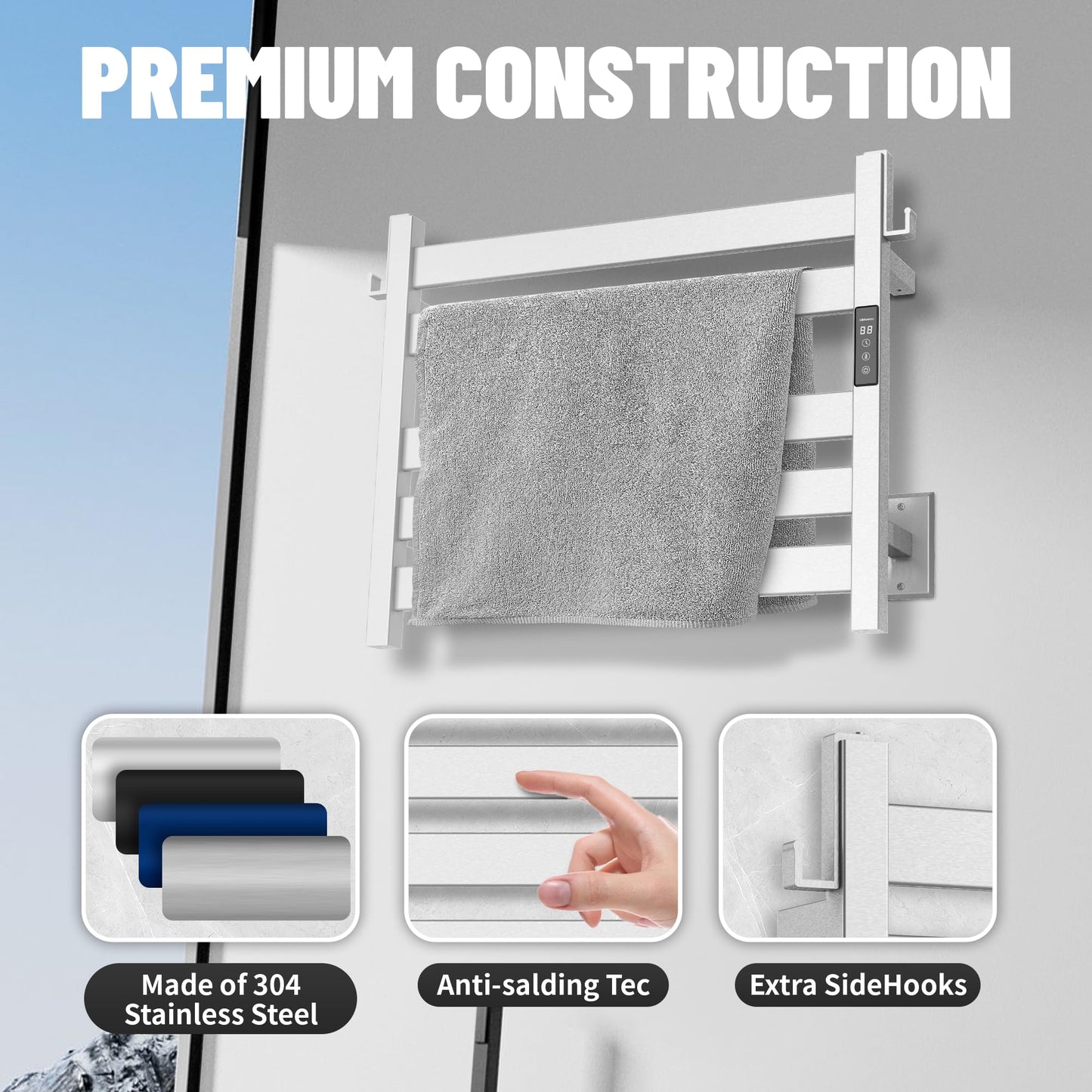 K&KALONZO Wall-Mounted 6-Bar Heated Towel Rack, Fast Heat in 2 Min, EL18ML
