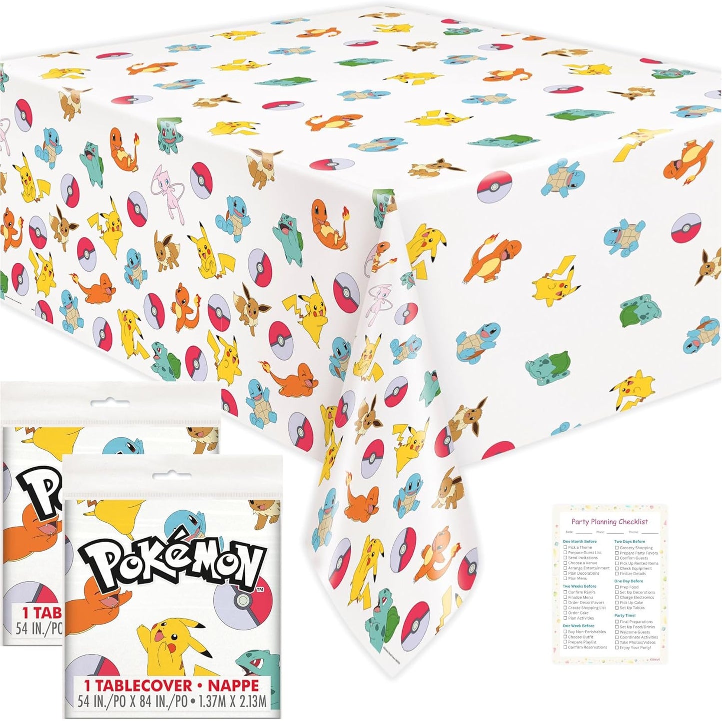 Unique Pokémon Table Cloths - 2 Pack Plastic Table Covers for Pokémon Birthday Party | Officially Licensed