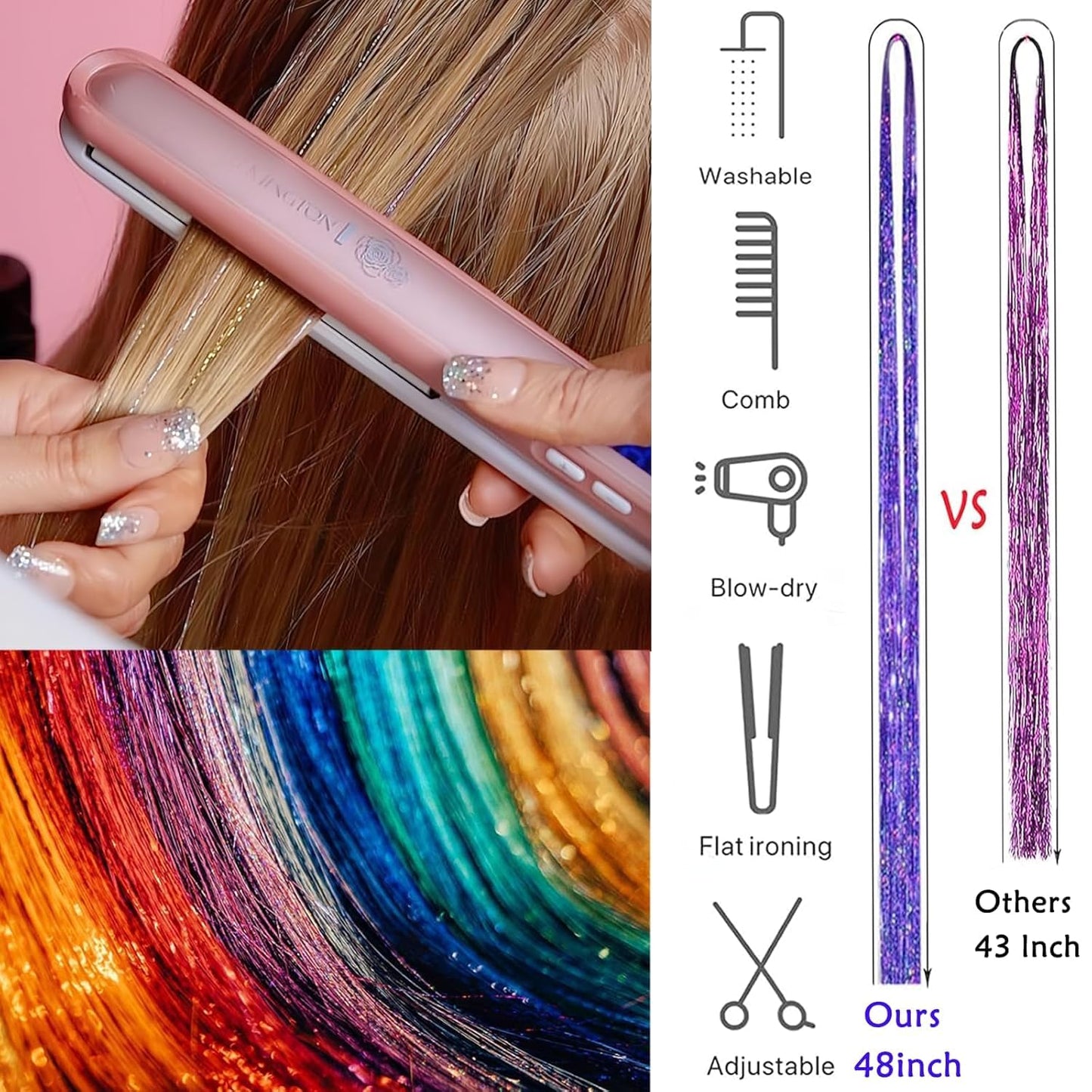 Hair Tinsel Kit - 18 Colors Holographic Hair Extensions | Heat Resistant Fairy Tinsel for Festivals & Parties