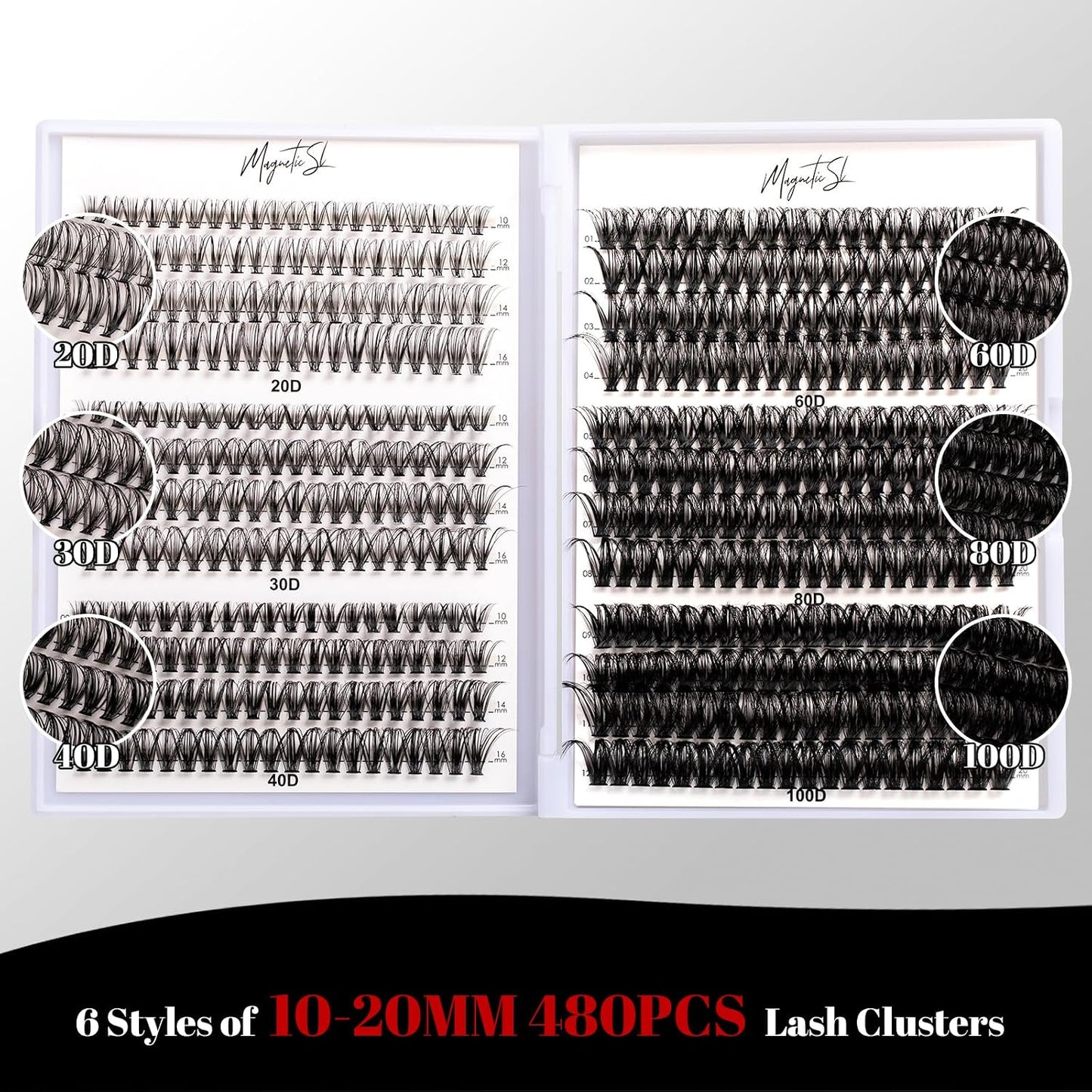Lash Clusters - 480 Multi-Style False Eyelash Extensions | 10-20mm Thick 60D-100D for DIY Beginners