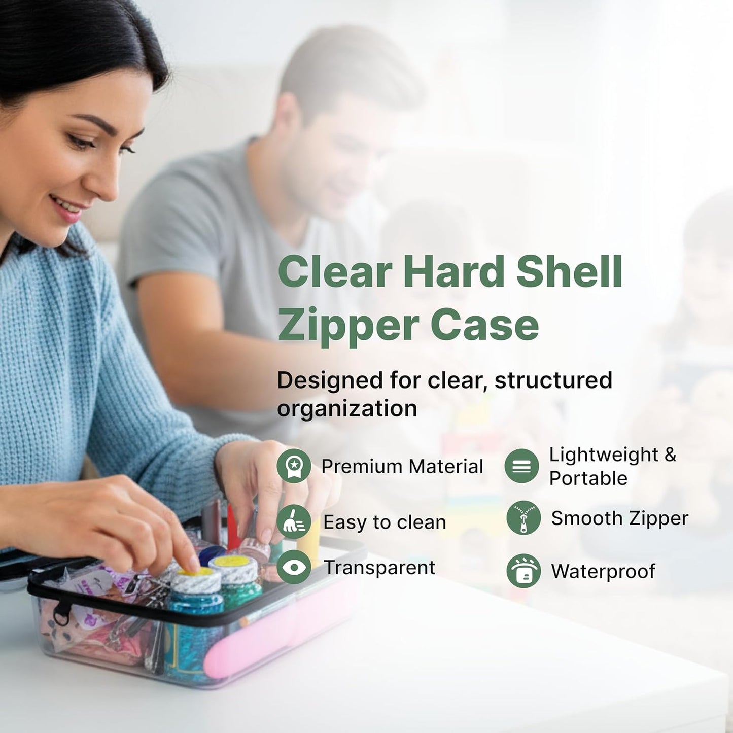 Clear Hard Shell Zipper Case Set - Large & Medium Travel Organizers | Detachable Strap & Privacy Bag for Toiletries, Cosmetics & Tech Accessories