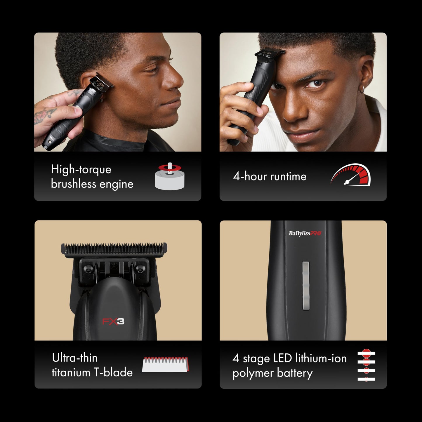 BaBylissPRO Barberology Hair Trimmer For Men FXX3TB FX3 Professional High-Torque Outlining Trimmer & Electric Razor