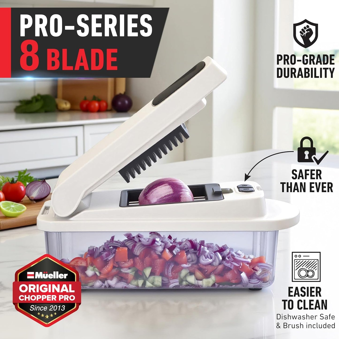 Mueller Vegetable Chopper - 10-in-1 Mandoline Slicer with 8 Blades & Container | Kitchen Gadget Essentials