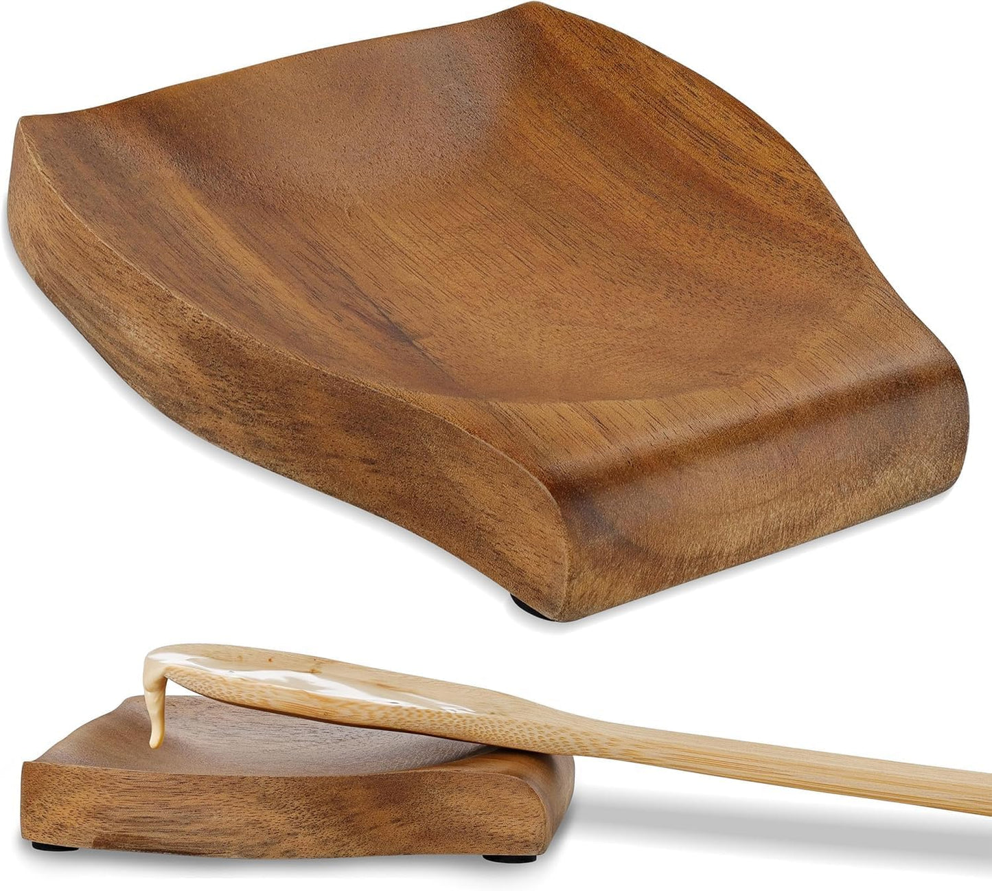Wooden Spoon Rest - Kitchen Utensil Holder for Spatulas & Cooking Tools | 5.08 x 3.86 Inches