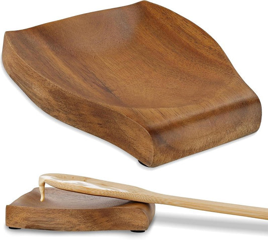 Wooden Spoon Rest - Kitchen Utensil Holder for Spatulas & Cooking Tools | 5.08 x 3.86 Inches